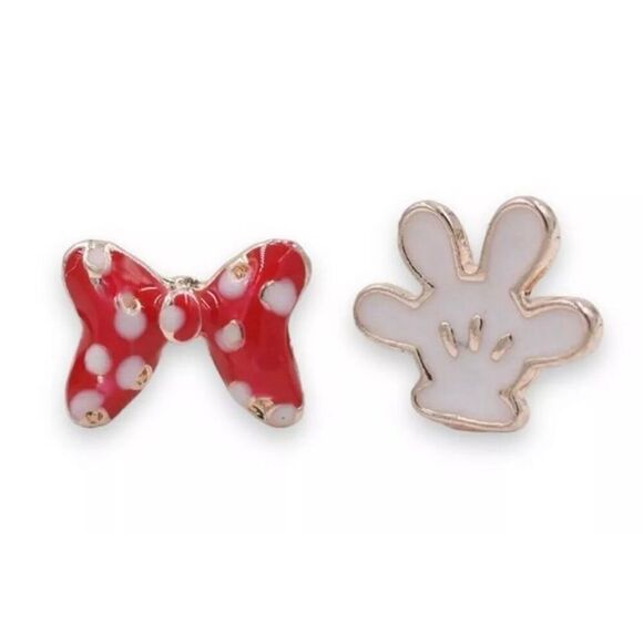 NWT 18K Gold Plated Minnie Mouse Red Bow & White Glove Stud Earrings - Picture 1 of 5